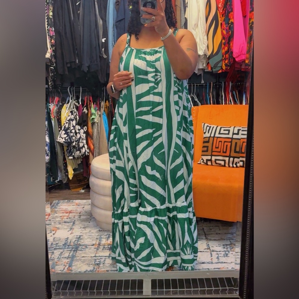 Green and White Zebra Print Maxi Dress